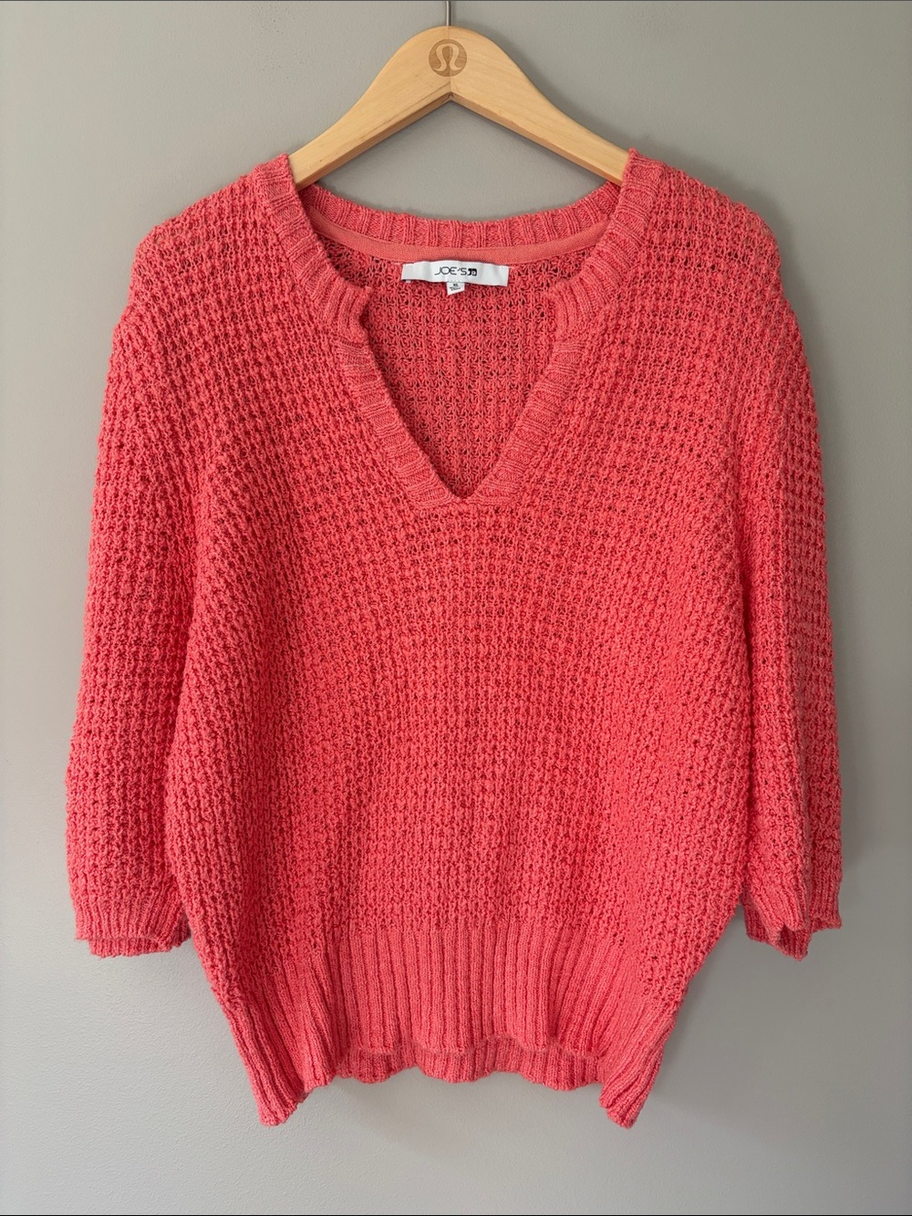 Joe’s Jeans Knit Puff Short Sleeve Sweater Size XL Coral Pink